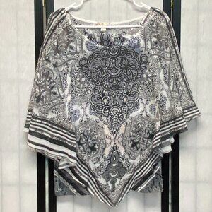 World Unity 2 Piece Set Jeweled Sheer Flutter Batwing Overblouse & Tank Black XL